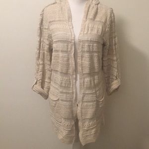 Relativity ivory open knit tunic cardigan w/ hood